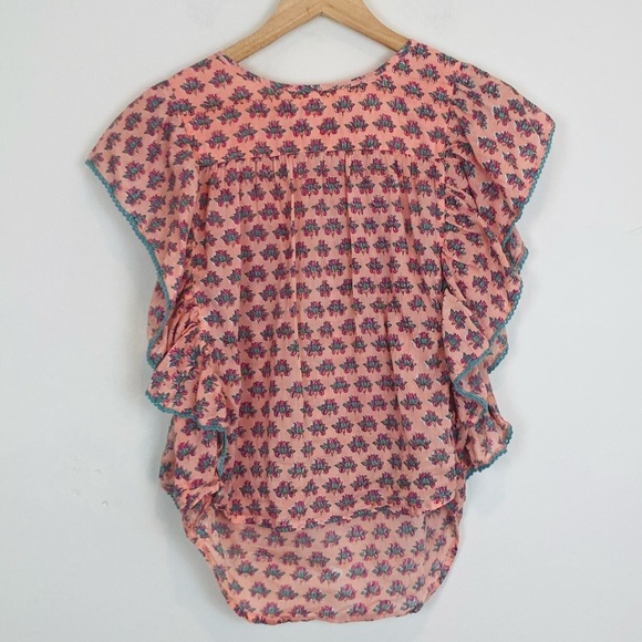 World Market peachy pink block print cotton top. Size small - Picture 1 of 5